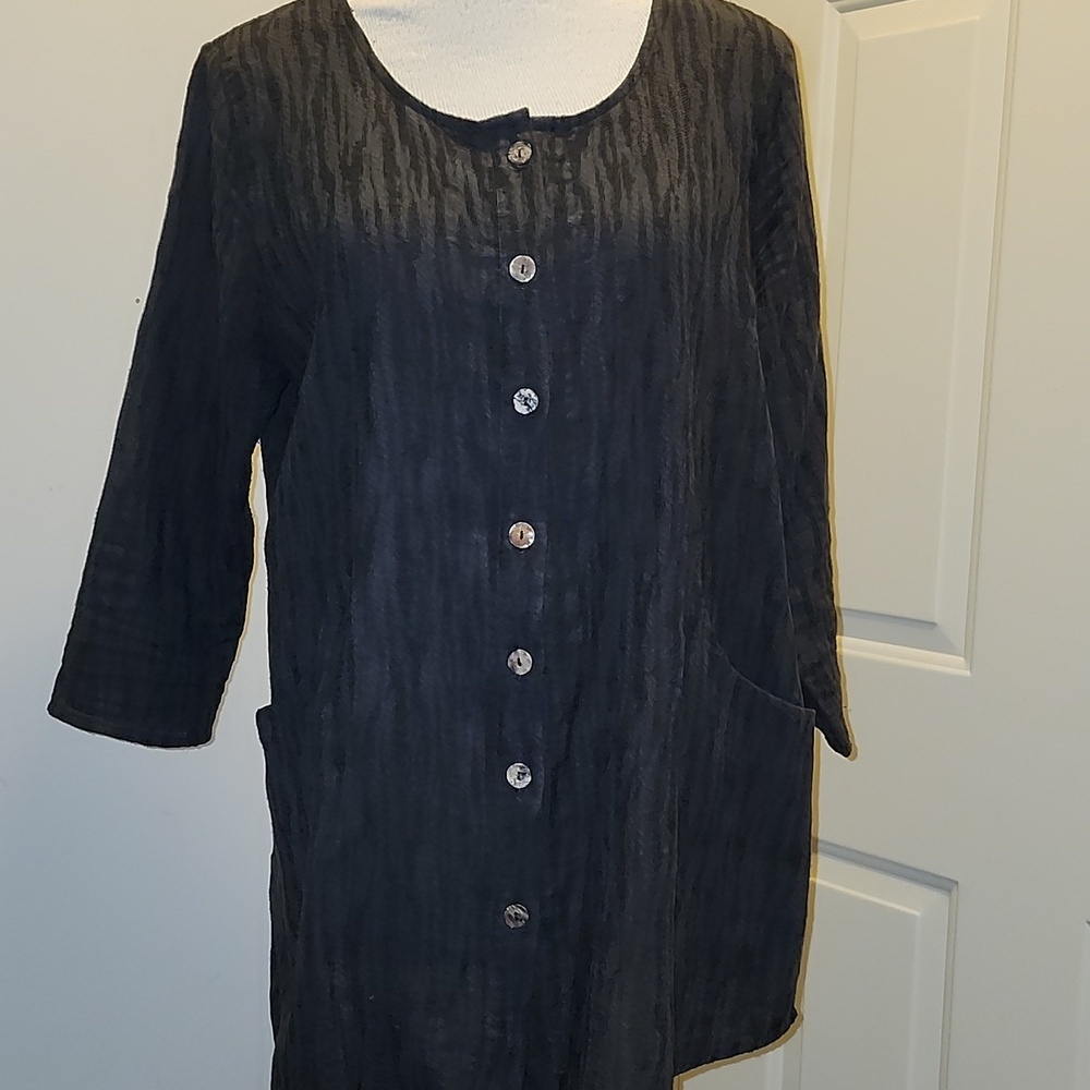 Soft Surroundings Ellis Button Front Shirt Tunic Top Black Womens Size Medium